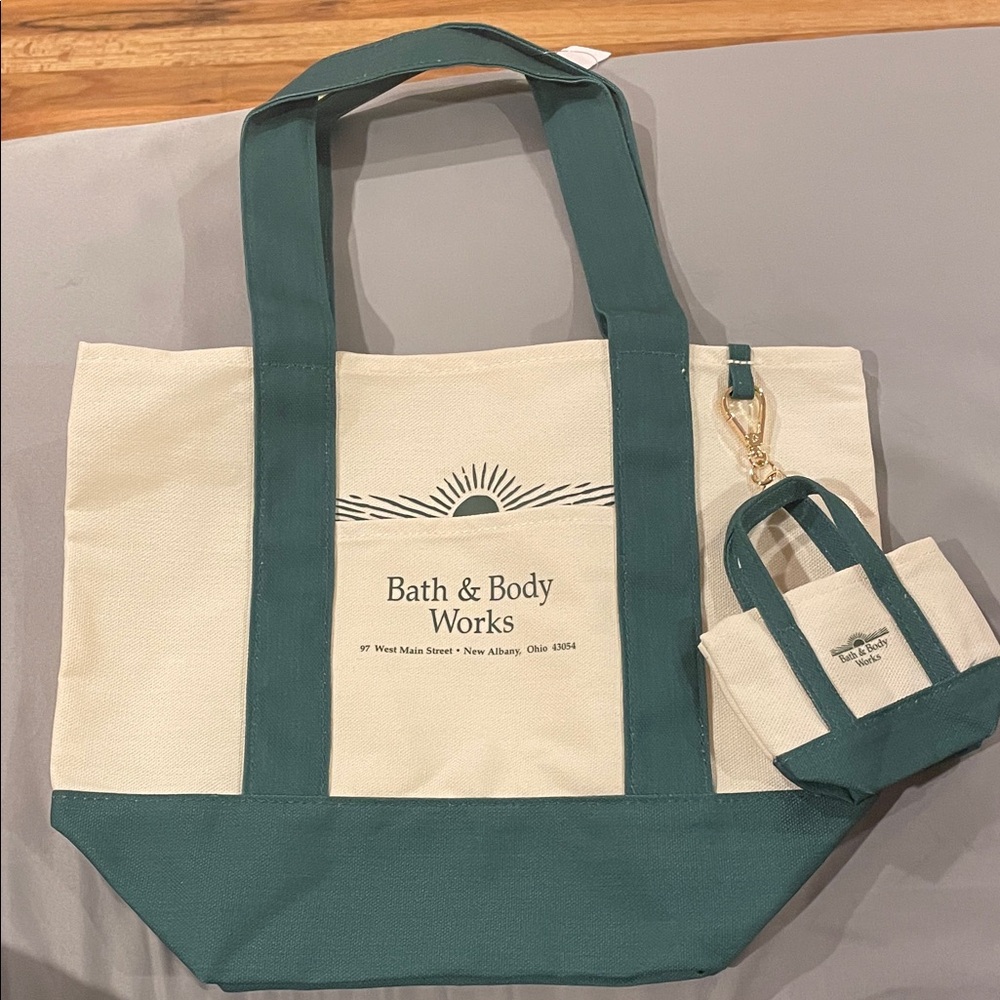Bath & Body Works Teal and Cream Tote Duo